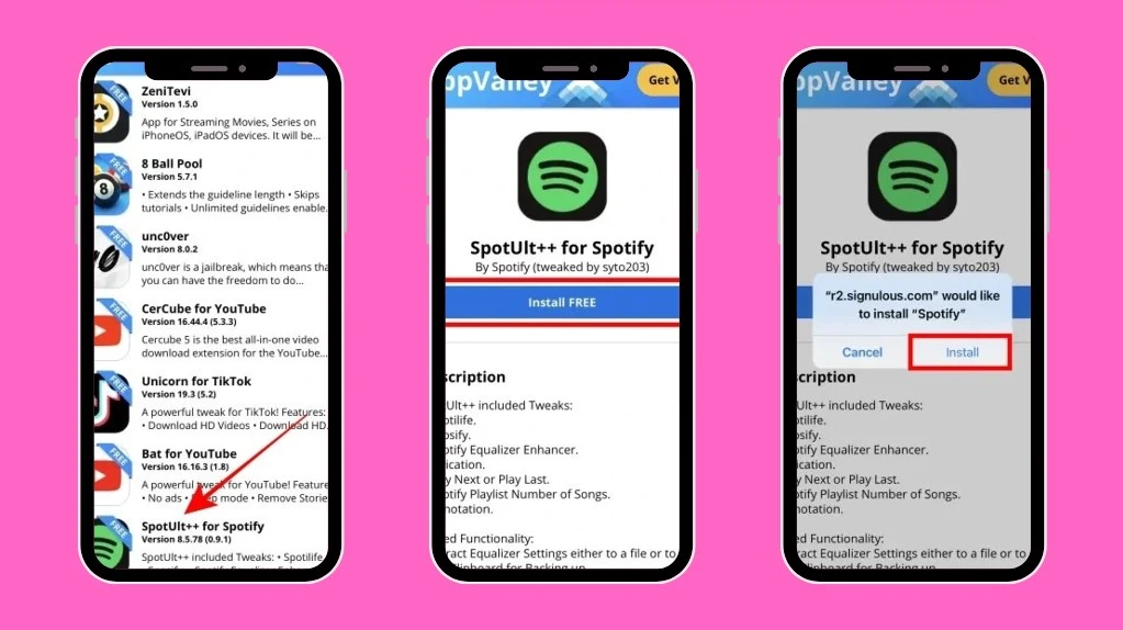 Download Spotify++ via App Valley 3