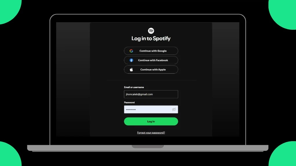 Log in to your account on Spotify