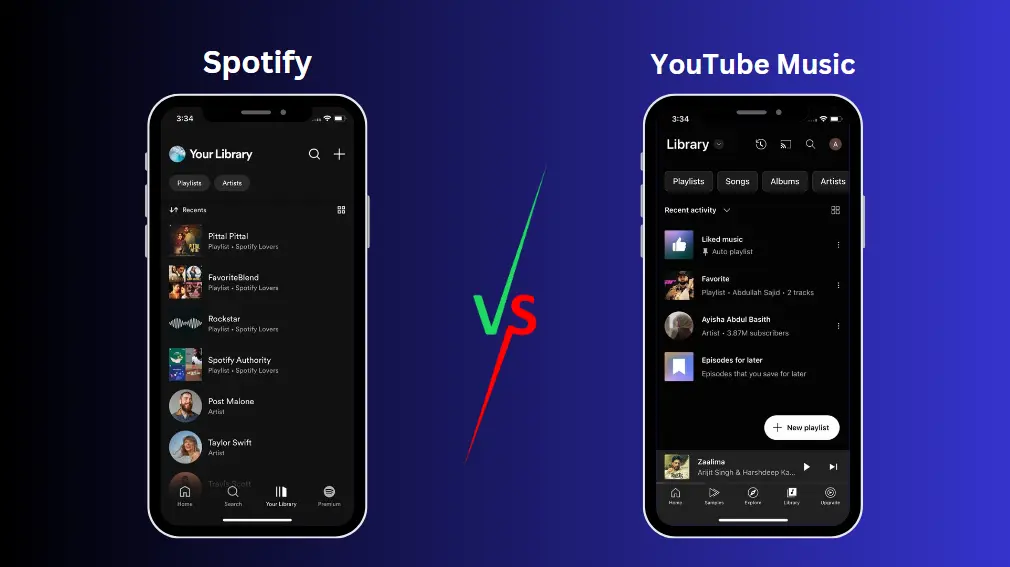 Spotify vs YouTube Music Music Library