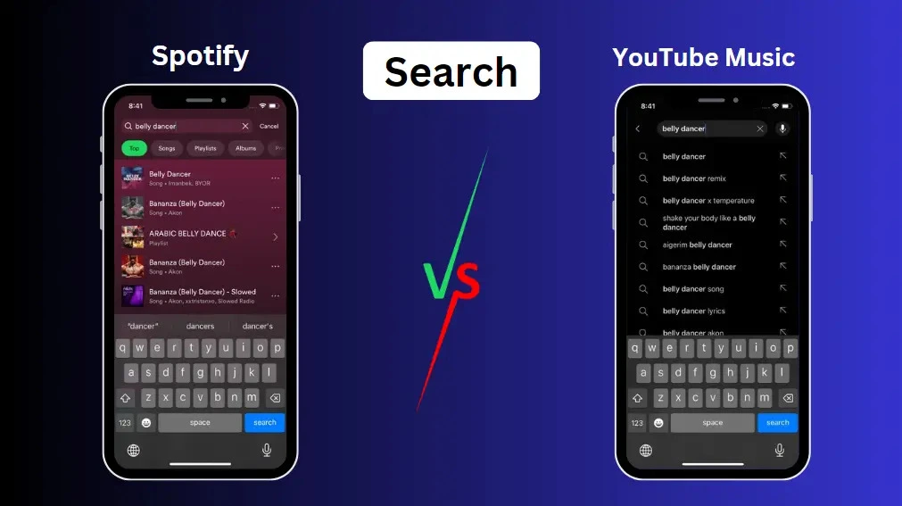 Spotify vs YouTube Music Search function